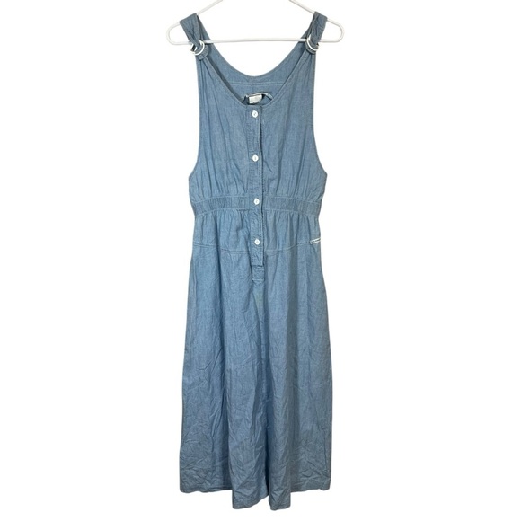 Dreams Dresses & Skirts - VTG 80s Dreams Blue Chambray Denim Button Dress Cottagecore Boho Pockets Sz L